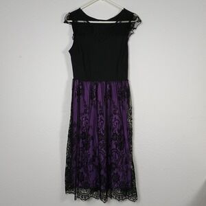 SHEIN Women's Black & Purple Floral Lace Cap Sleeve Cocktail Party Dress Small